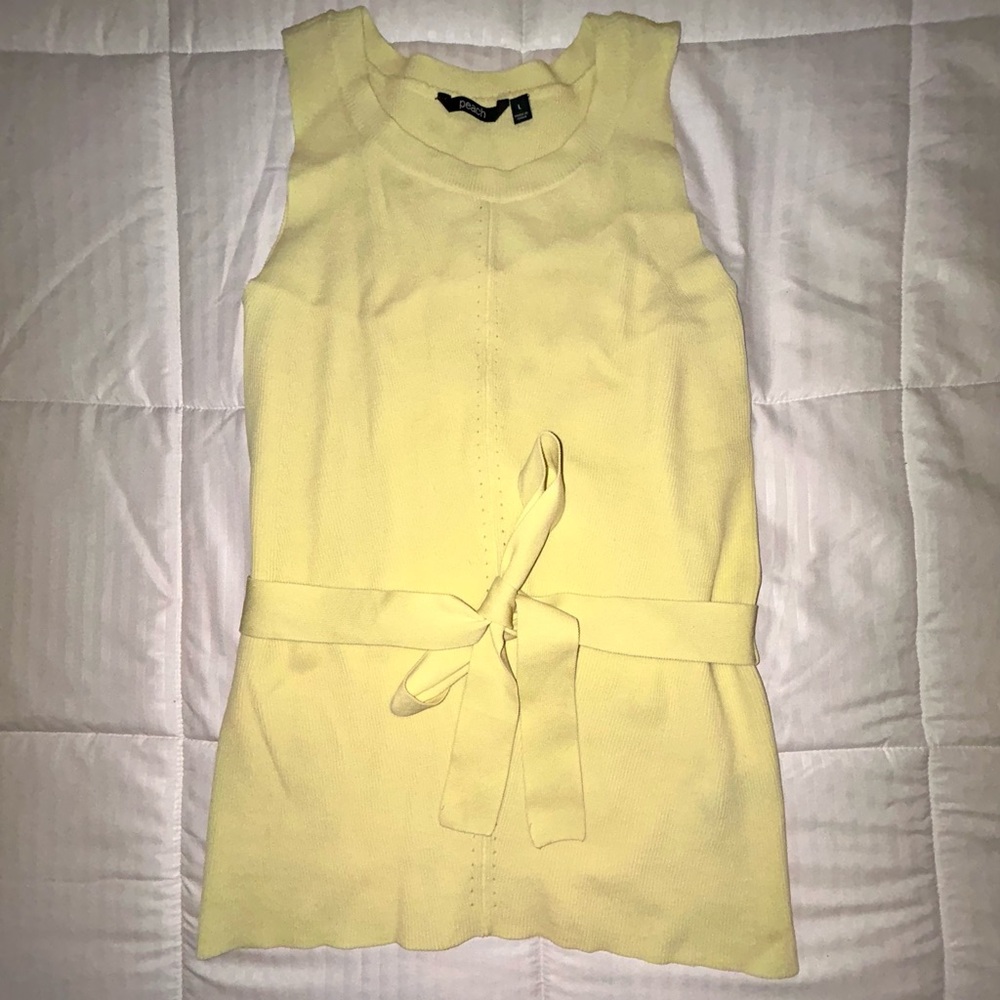 Yellow Tie Front Sleeveless Tank Top